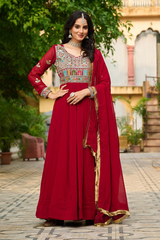 Faux Blooming with Sequins & Multi Thread Embroidered work Gown with Dupatta Set