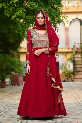 Faux Blooming with Sequins & Multi Thread Embroidered work Gown with Dupatta Set