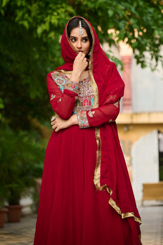 Faux Blooming with Sequins & Multi Thread Embroidered work Gown with Dupatta Set