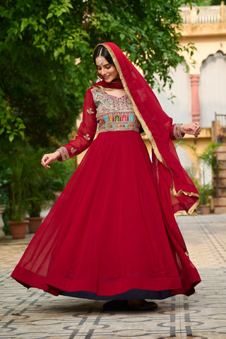 Faux Blooming with Sequins & Multi Thread Embroidered work Gown with Dupatta Set