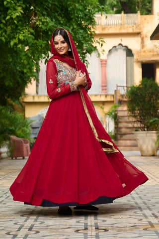 Faux Blooming with Sequins & Multi Thread Embroidered work Gown with Dupatta Set