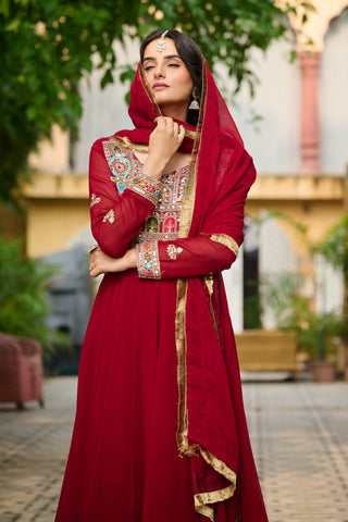 Faux Blooming with Sequins & Multi Thread Embroidered work Gown with Dupatta Set