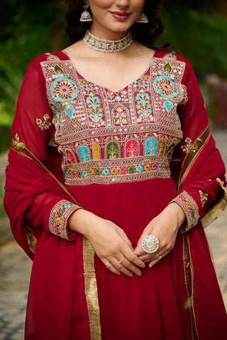 Faux Blooming with Sequins & Multi Thread Embroidered work Gown with Dupatta Set