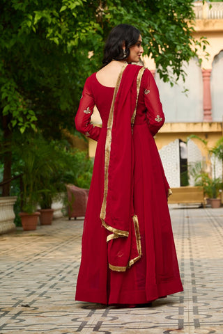 Faux Blooming with Sequins & Multi Thread Embroidered work Gown with Dupatta Set