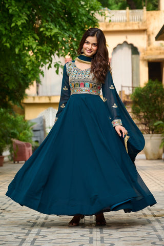 Faux Blooming with Sequins & Multi Thread Embroidered work Gown with Dupatta Set