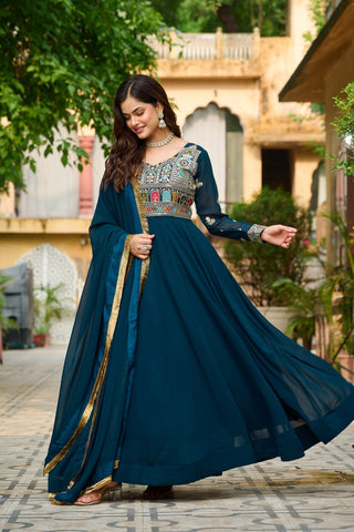 Faux Blooming with Sequins & Multi Thread Embroidered work Gown with Dupatta Set