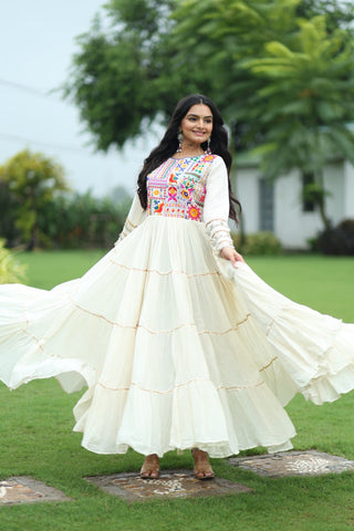 Kora Cotton with Multi Thread Embroidered & Gota patti Work  with 12 Meter Huge Flair Gown