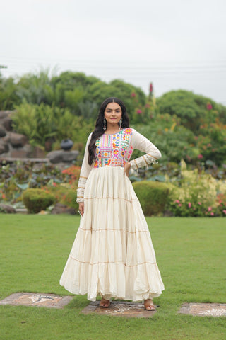 Kora Cotton with Multi Thread Embroidered & Gota patti Work  with 12 Meter Huge Flair Gown