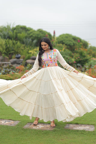 Kora Cotton with Multi Thread Embroidered & Gota patti Work  with 12 Meter Huge Flair Gown