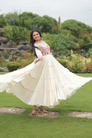 Kora Cotton with Multi Thread Embroidered & Gota patti Work  with 12 Meter Huge Flair Gown
