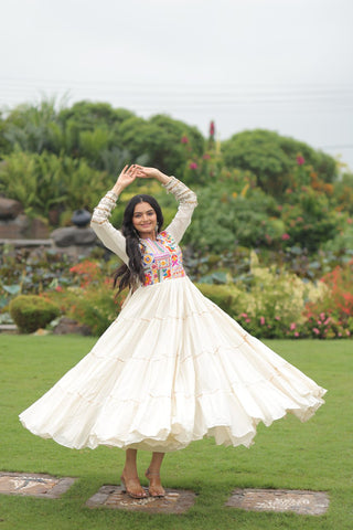 Kora Cotton with Multi Thread Embroidered & Gota patti Work  with 12 Meter Huge Flair Gown