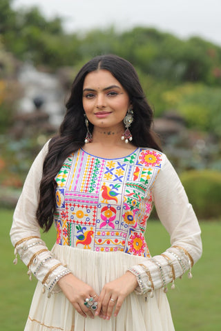 Kora Cotton with Multi Thread Embroidered & Gota patti Work  with 12 Meter Huge Flair Gown
