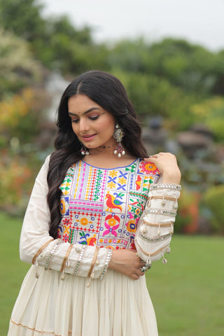 Kora Cotton with Multi Thread Embroidered & Gota patti Work  with 12 Meter Huge Flair Gown