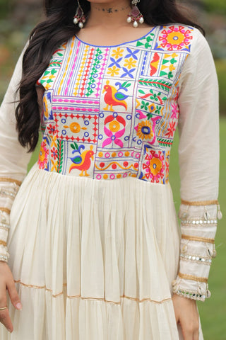 Kora Cotton with Multi Thread Embroidered & Gota patti Work  with 12 Meter Huge Flair Gown