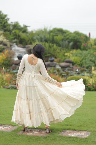 Kora Cotton with Multi Thread Embroidered & Gota patti Work  with 12 Meter Huge Flair Gown