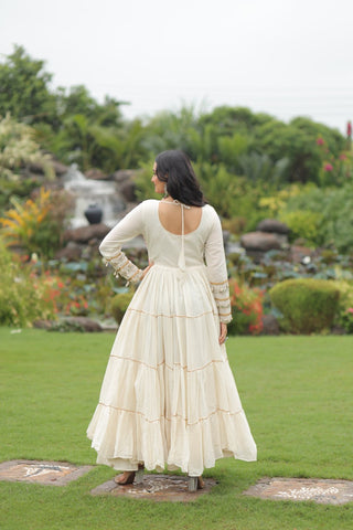 Kora Cotton with Multi Thread Embroidered & Gota patti Work  with 12 Meter Huge Flair Gown