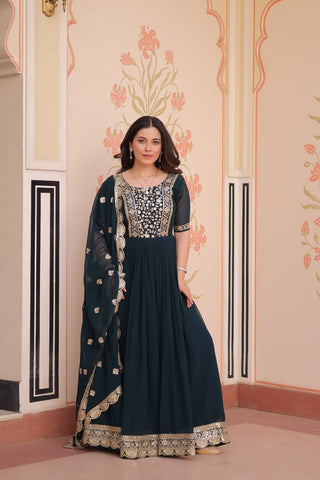 Faux Blooming with Embroidery Zari Sequins-work Gown with Dupatta Set