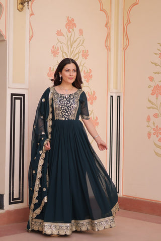 Faux Blooming with Embroidery Zari Sequins-work Gown with Dupatta Set
