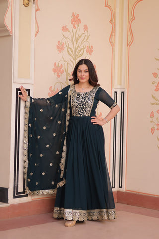 Faux Blooming with Embroidery Zari Sequins-work Gown with Dupatta Set