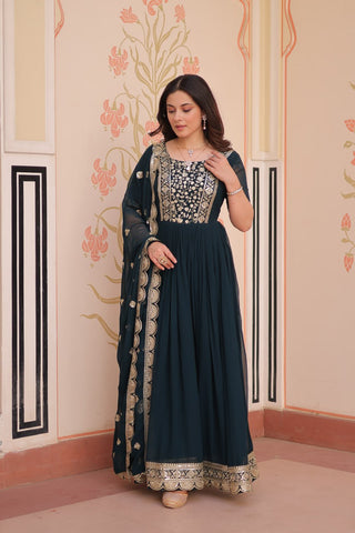 Faux Blooming with Embroidery Zari Sequins-work Gown with Dupatta Set