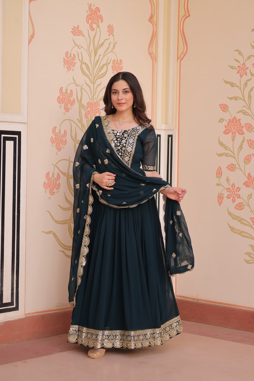 Faux Blooming with Embroidery Zari Sequins-work Gown with Dupatta Set