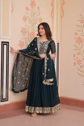 Faux Blooming with Embroidery Zari Sequins-work Gown with Dupatta Set