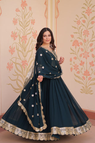 Faux Blooming with Embroidery Zari Sequins-work Gown with Dupatta Set