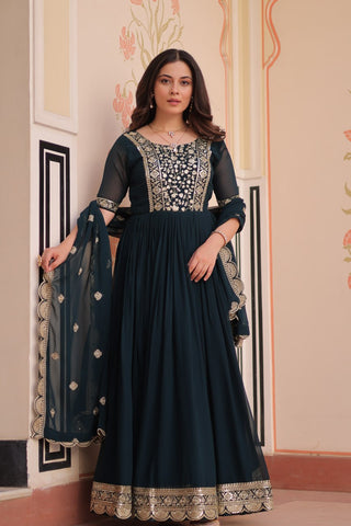 Faux Blooming with Embroidery Zari Sequins-work Gown with Dupatta Set