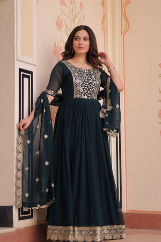 Faux Blooming with Embroidery Zari Sequins-work Gown with Dupatta Set
