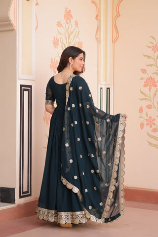 Faux Blooming with Embroidery Zari Sequins-work Gown with Dupatta Set