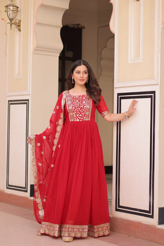 Faux Blooming with Embroidery Zari Sequins-work Gown with Dupatta Set