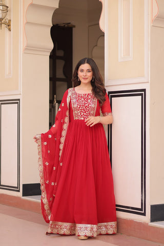 Faux Blooming with Embroidery Zari Sequins-work Gown with Dupatta Set