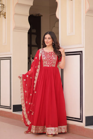 Faux Blooming with Embroidery Zari Sequins-work Gown with Dupatta Set
