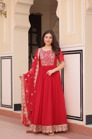 Faux Blooming with Embroidery Zari Sequins-work Gown with Dupatta Set