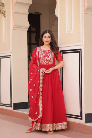 Faux Blooming with Embroidery Zari Sequins-work Gown with Dupatta Set