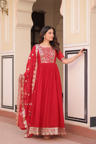 Faux Blooming with Embroidery Zari Sequins-work Gown with Dupatta Set