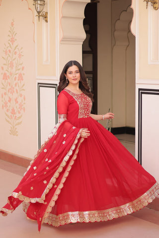 Faux Blooming with Embroidery Zari Sequins-work Gown with Dupatta Set