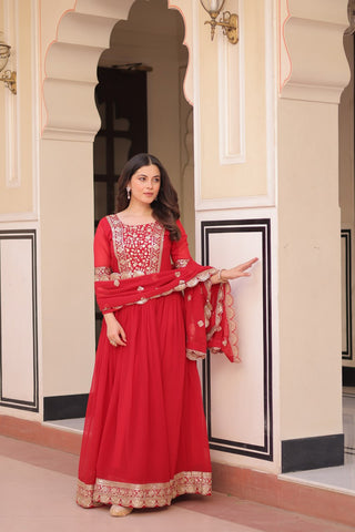 Faux Blooming with Embroidery Zari Sequins-work Gown with Dupatta Set