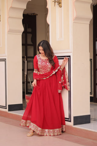 Faux Blooming with Embroidery Zari Sequins-work Gown with Dupatta Set