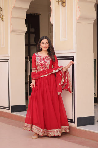 Faux Blooming with Embroidery Zari Sequins-work Gown with Dupatta Set