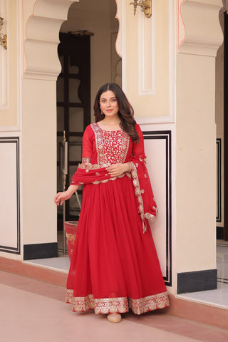 Faux Blooming with Embroidery Zari Sequins-work Gown with Dupatta Set