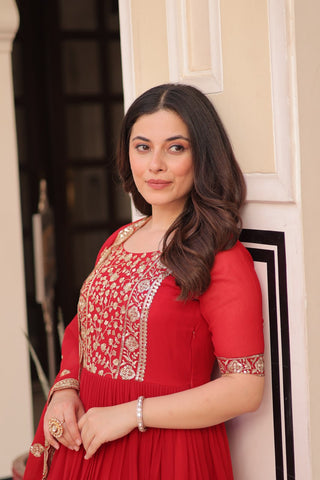 Faux Blooming with Embroidery Zari Sequins-work Gown with Dupatta Set