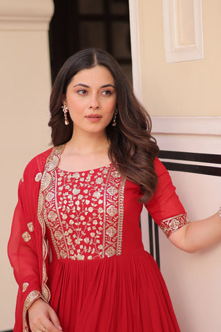 Faux Blooming with Embroidery Zari Sequins-work Gown with Dupatta Set