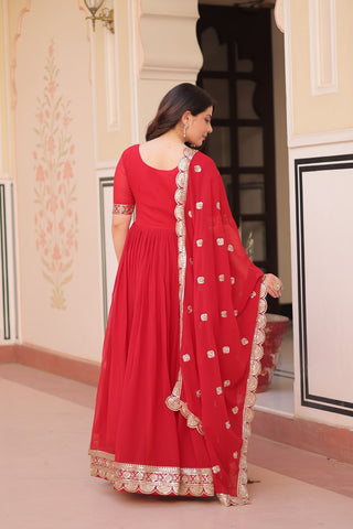 Faux Blooming with Embroidery Zari Sequins-work Gown with Dupatta Set