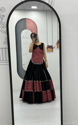 Festive Special Pure Cotton Ajarakh Print with 6 Meter Big Flair Lehenga Choli Set