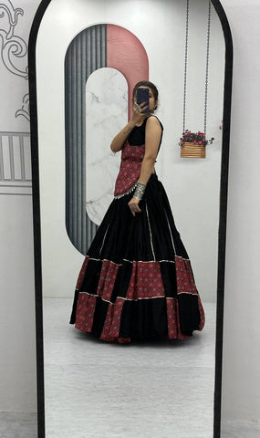Festive Special Pure Cotton Ajarakh Print with 6 Meter Big Flair Lehenga Choli Set