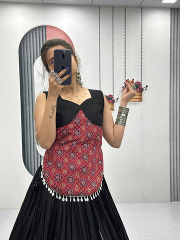 Festive Special Pure Cotton Ajarakh Print with 6 Meter Big Flair Lehenga Choli Set