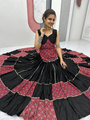 Festive Special Pure Cotton Ajarakh Print with 6 Meter Big Flair Lehenga Choli Set