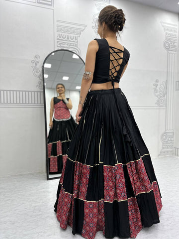 Festive Special Pure Cotton Ajarakh Print with 6 Meter Big Flair Lehenga Choli Set