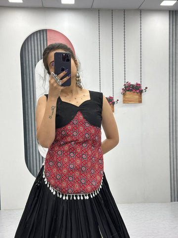 Festive Special Pure Cotton Ajarakh Print with 6 Meter Big Flair Lehenga Choli Set